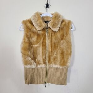 Butterscotch Womens M Faux Fur Ribbed Hem Vest Y2K Winter Glam Cozy Chic Luxury‎